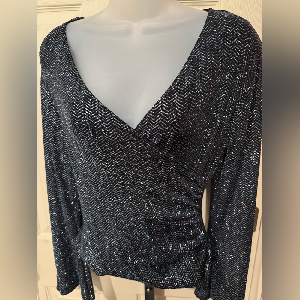 MSK Black and Blue Shimmery Chevron Formal Blouse